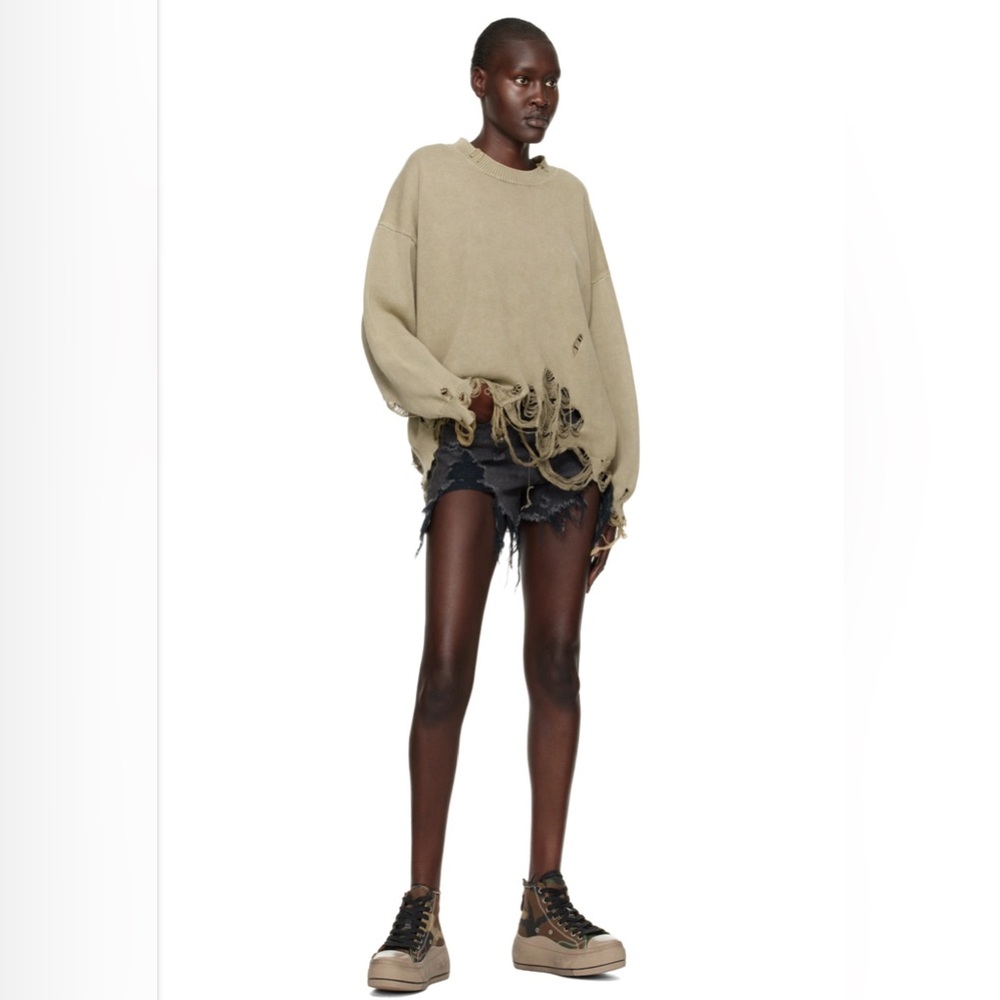 R13 Destroyed Oversized Pullover – Lt Green / Khaki size medium - Picture 3 of 5